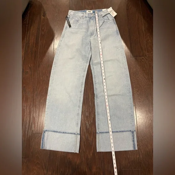 PAIGE Arellia High Rise Wide Leg Cuff Jeans Flower Wash Women Size 27 Tall NEW - Picture 5 of 9